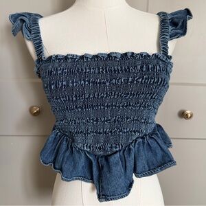 American Eagle Smocked Ruffle Crop Top XS